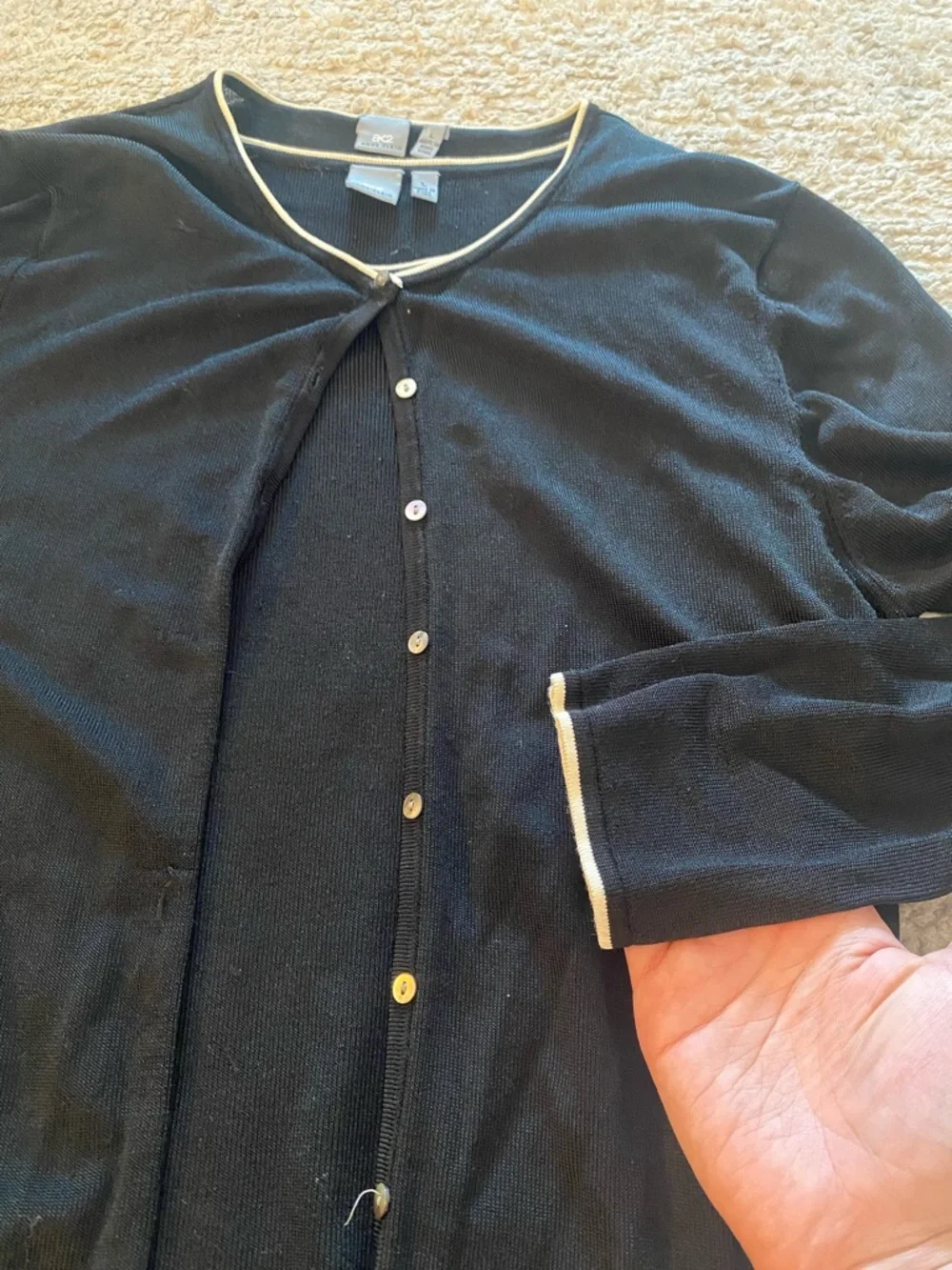 Anne Klein Black Two-Piece Knit Shell & Cardigan Set with Contrast Trim Size L